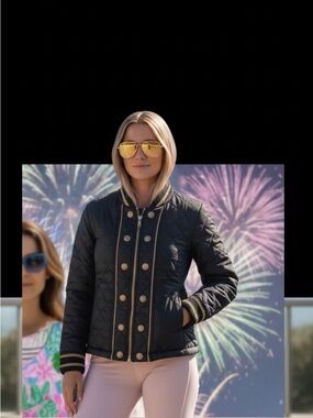 Bogner Black Quilted Jacket with Gold Trim